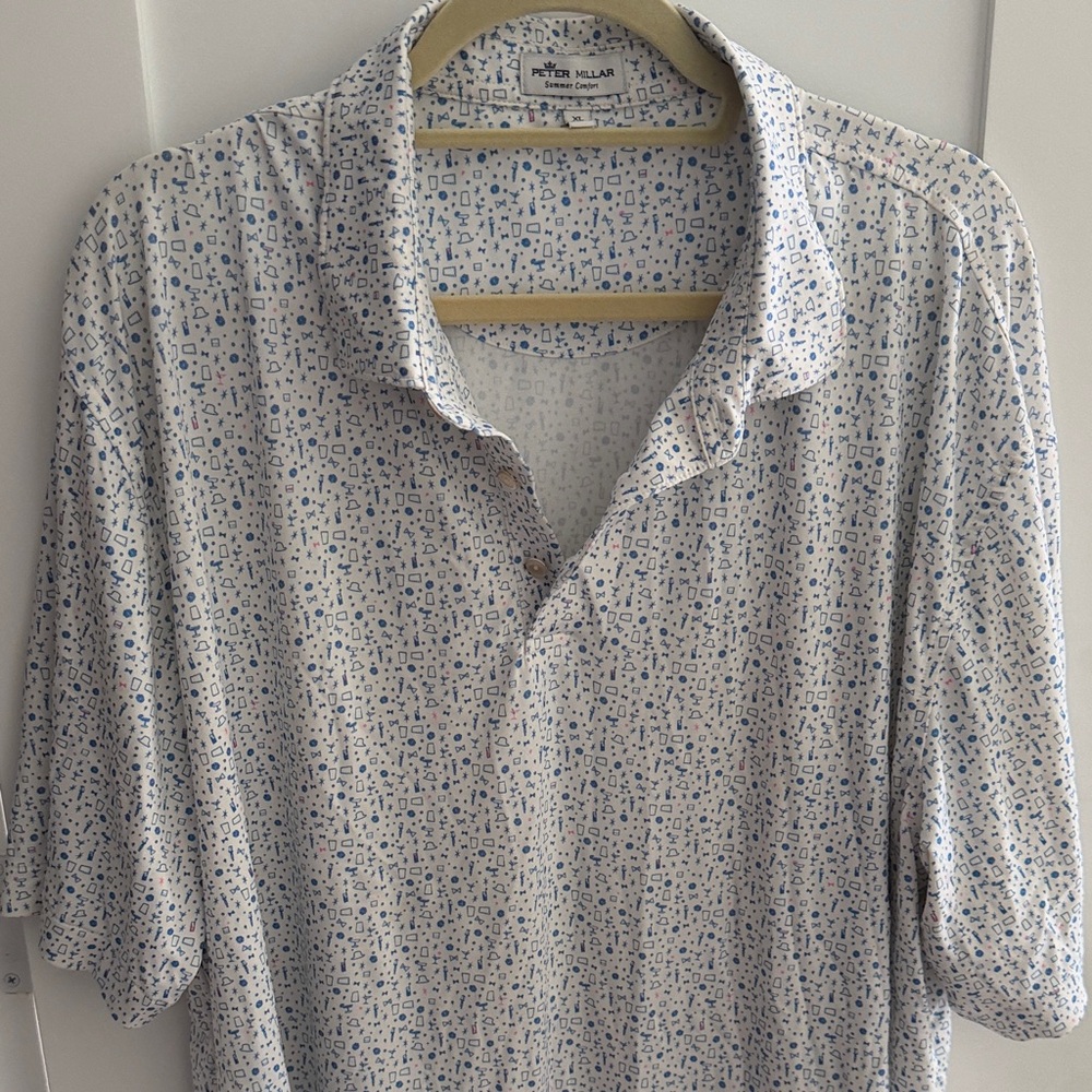 Peter Millar White Polo with Blue cocktail Microprint